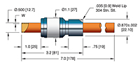 Copper Tube Weld Installation High Power/Liquid Cooled Feedthrough with 0.5 Inch Conductor Diameter