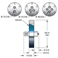 1 Pin, NW35CF Installation Size, and ConFlat Flange Installation Miniature Bayonet Neill-Concelman (BNC) to Subminiature Microdot® Coaxial Electrical Connector (21291-01-CF) - 2